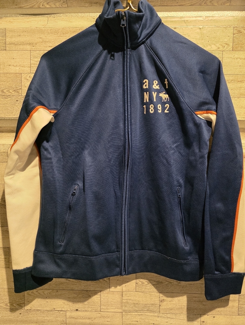 Abercrombie & Fitch Navy Jacket with Cream and Orange Accents - Picture 1 of 3